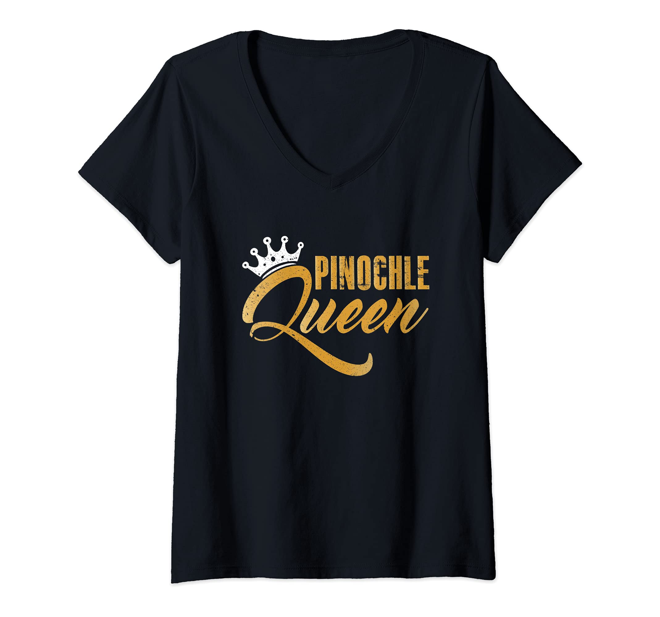 Womens Pinochle Queen Card Game Gamer Player Trick-Taking V-Neck T-Shirt