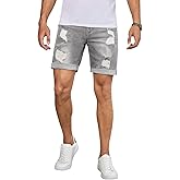 JMIERR Mens Jean Shorts Casual Ripped Slim Fit Denim Shorts Stretch Skinny Summer Streetwear Short