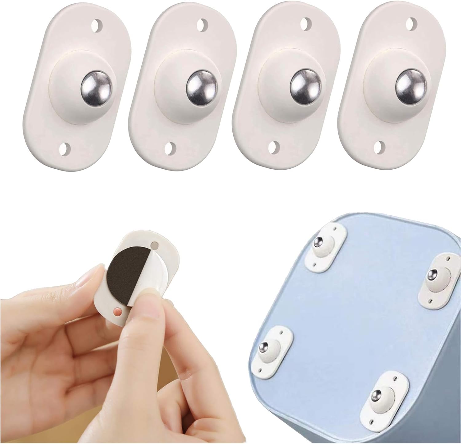 Mini SwivelCasters Wheels StainlessSteel360° SelfAdhesive Small Silent Trash Can Universal