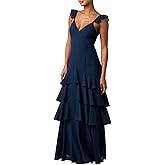 Lulus Seren Ruffle Shoulder Tiered Maxi Dress for Women Elegant Chiffon Formal Maxi Dress with Adjustable Straps