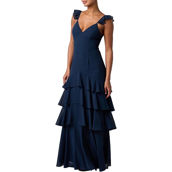 Amazon.com: Lulus Imogen Tiered Chiffon Maxi Dress for Women, Plunging  Lace-Up Back Cocktail Long Formal Dress Garden Party Dress : Clothing,  Shoes & Jewelry