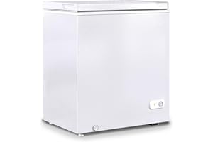 Muhub 5.0 Cu.Ft Deep Chest Freezer, Chest Freezer with 7 Level Adjustable temperature, Compact Freezer with Removable Hanging Basket, Top Open Door,for Kitchen Apartments Office (White)