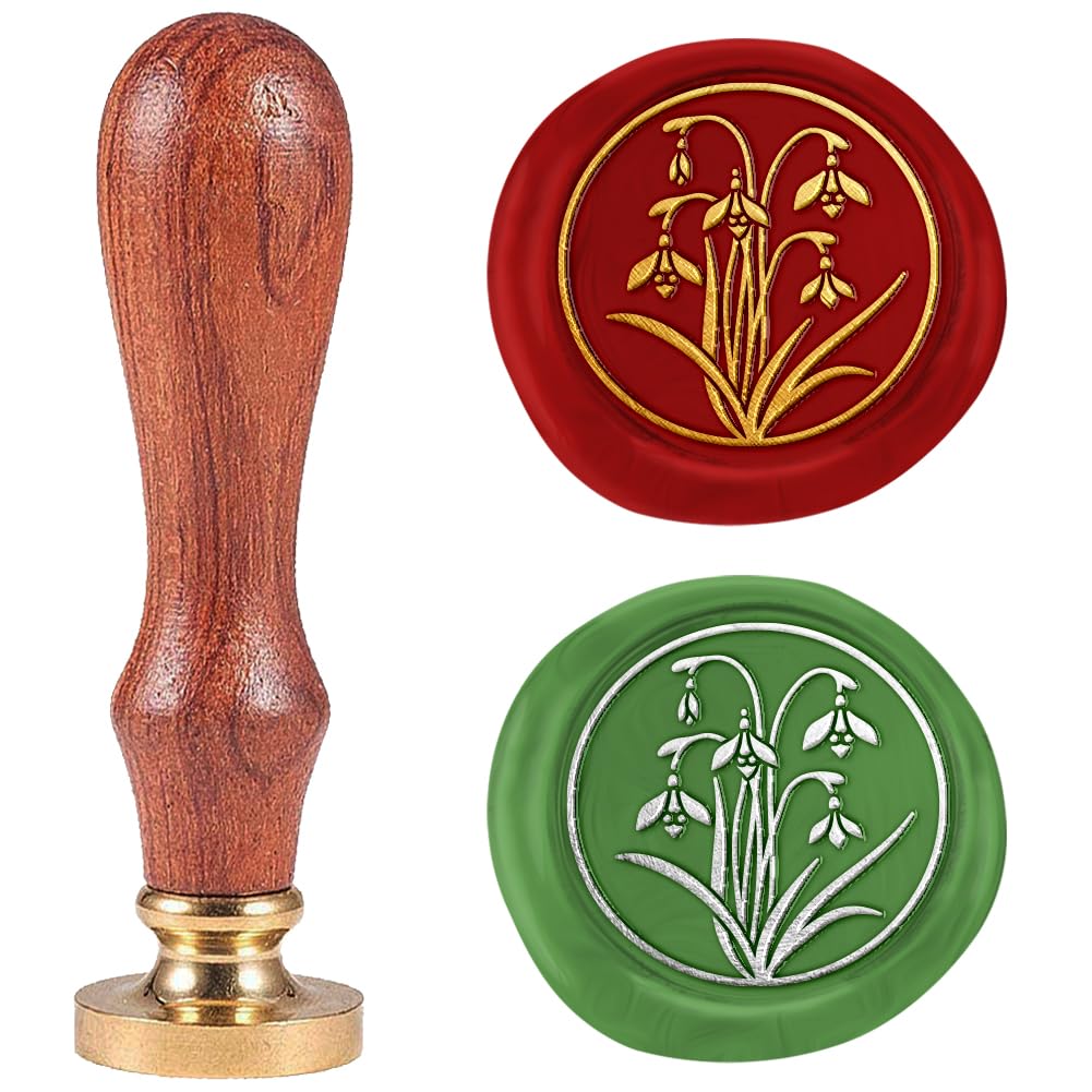 DELORIGIN 1" Snowdrop Wax Seal Stamp Retro Sealing Stamps Removable Brass Head Seal Stamp with Wooden Handle Sealing Wax for Envelope Greeting Card Letter Wedding Invitations Gift Wrapping Decor