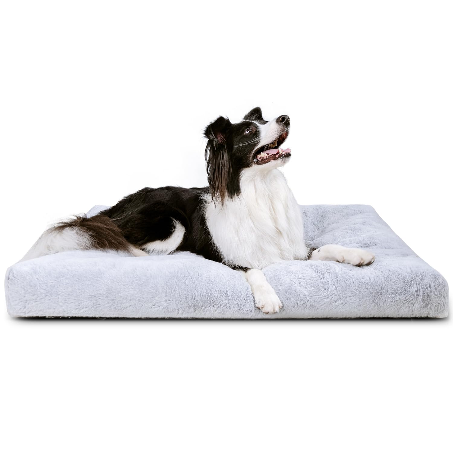 Nobleza Medium Dog Bed, Ultra Soft Thick Washable, Fluffy Calming Anti-Anxiety Mattress, Deluxe Plush Dog Mat with Anti-Slip Bottom, Grey, 80x50x10cm
