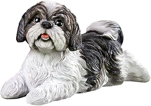 Collections Etc Shih Tzu Garden Figurine - Realistic Textured Figurine for Yard, Porch, or Any Room in Home, Black and White