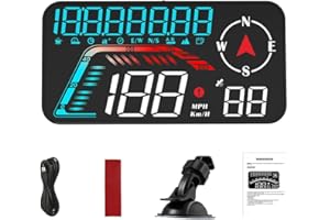 KACEPAR Car Head Up Display, Car Head Up Display with GPS Chip, Compass and Light Sensor, HUD With 5.5-inch(12.18 * 6.85cm) H