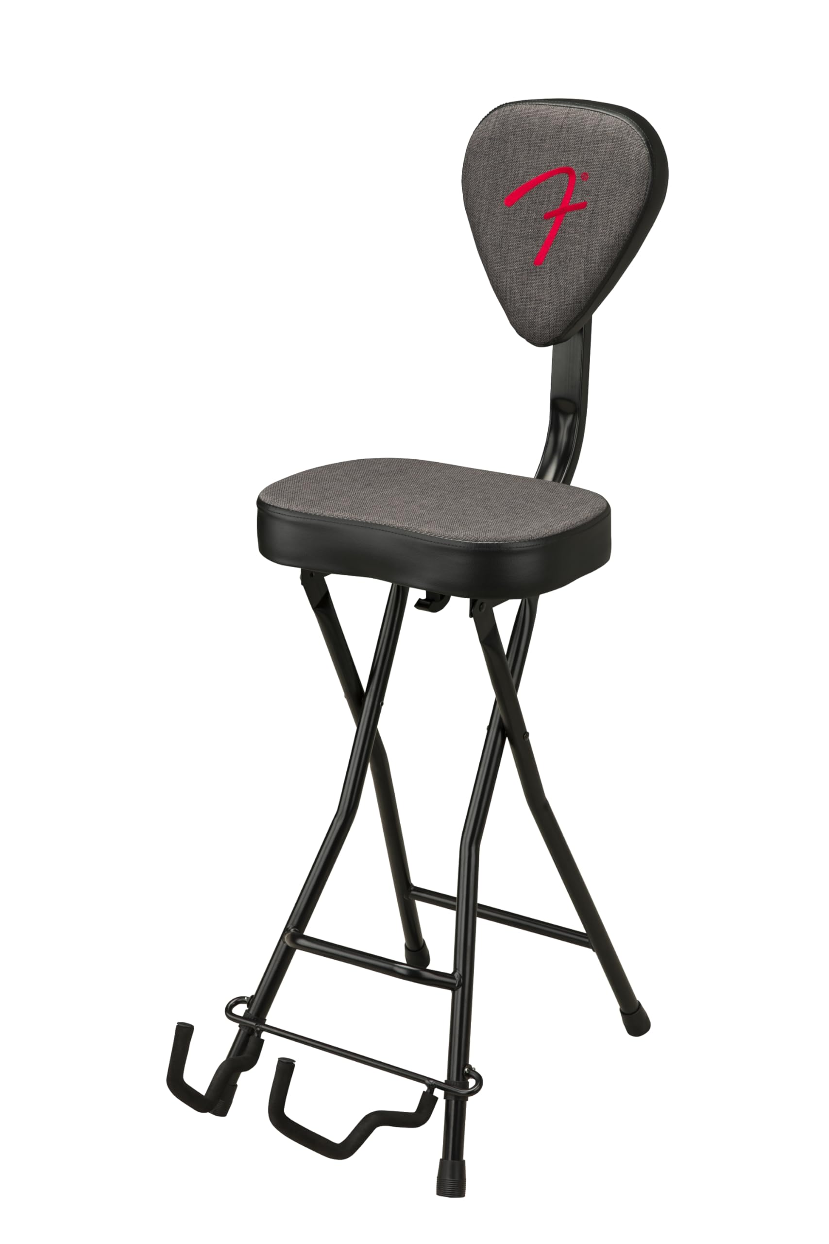 Fender 351 Seat and Guitar Stand Combo, Collapsible Design, Removable Backrest, Gray Tweed Fabric, Non-Slip Feet