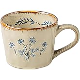 QIXCOZTI Ceramic Mugs for Men & Women, Unique Microwave & Dishwasher Safe Tea/Coffee Rustic Stoneware Cups for Office & Home(Floral Mug)