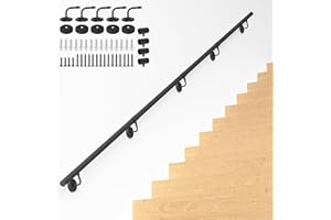 KWDOBUUS 12FT Industrial Metal Stair Handrail,Round Pipe Stair Railing for Indoor/Outdoor Steps,Wall Mount Support Staircase Handrails,440LBS Load Capacity Hand Rails,Safety Grab Bar Porch Stairway Railing