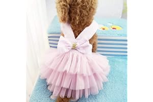 Dog Dresses, Fashion Pet Dog Clothes, Striped Mesh Puppy Dog Princess Dresses (Pink, Small)