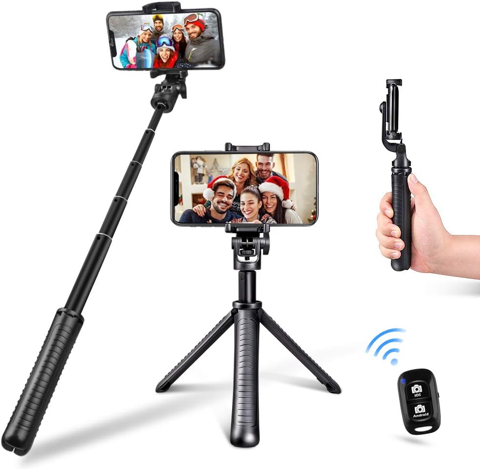 Selfie Stick, Aureday Multifunctional Extendable Lightweight Cell Phone Selfie Stick Tripod Stand with Wireless Remote & Phone Holder Mount, Compatible with iPhone & Android Phone & GoPro