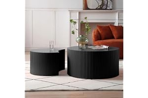 KEVINSPACE Coffee Table Set of 2 Modern, Wooden Circle End TableSet, Living Room Nesting Table Round 2-Piece,No Assembly Required Accent Furniture for Bedroom Balcony Library,Black