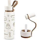 Augshark 24 oz Insulated Water Bottle with Straw & Handle, Cute Double Wall Vacuum Stainless Steel Tumbler, Fits Car Cupholder, Leak Proof Water Flask Jug for Travel, Camping, Gym and School (Brown)