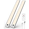 EZVALO Under Cabinet Lights,66 LEDs Motion Sensor Night Light, 3200 mAh Closet Lights 3500K with Remote Control Under Counter Lights for Kitchen,Cabinet,Bedroom(2 Pack)