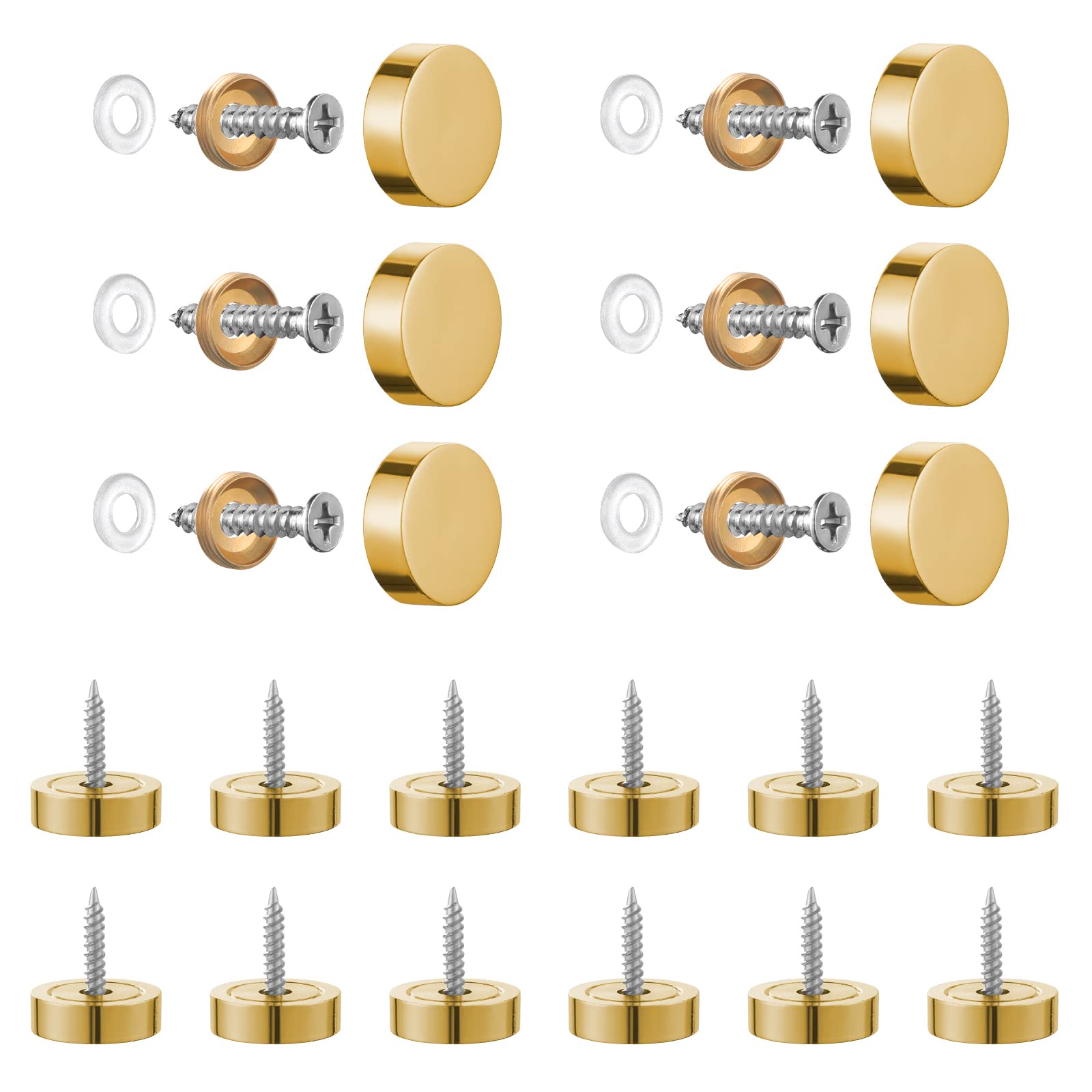 Knpwer 20Pcs 14mm Mirror Screws, Brushed Stainless Steel Mirror Nails with Decorative Cap Covers for Tables, Bath Plates, Wardrobes, Glass Signs (Golden)