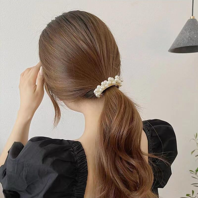 SINLOV Pearl Hairpin Metal Sparkly Hair Barrettes Hair Clips Hair Clasp Hair Accessories for Women and Girls