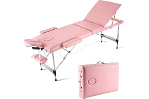 Careboda Portable Massage Table Upgraded 2" Thick Sponge, Height Adjustable Aluminum Massage Bed with Headrest, Armrests and Carry Bag, Professional Massage Tables for Spa, Salon, Tattoo Macaron Pink