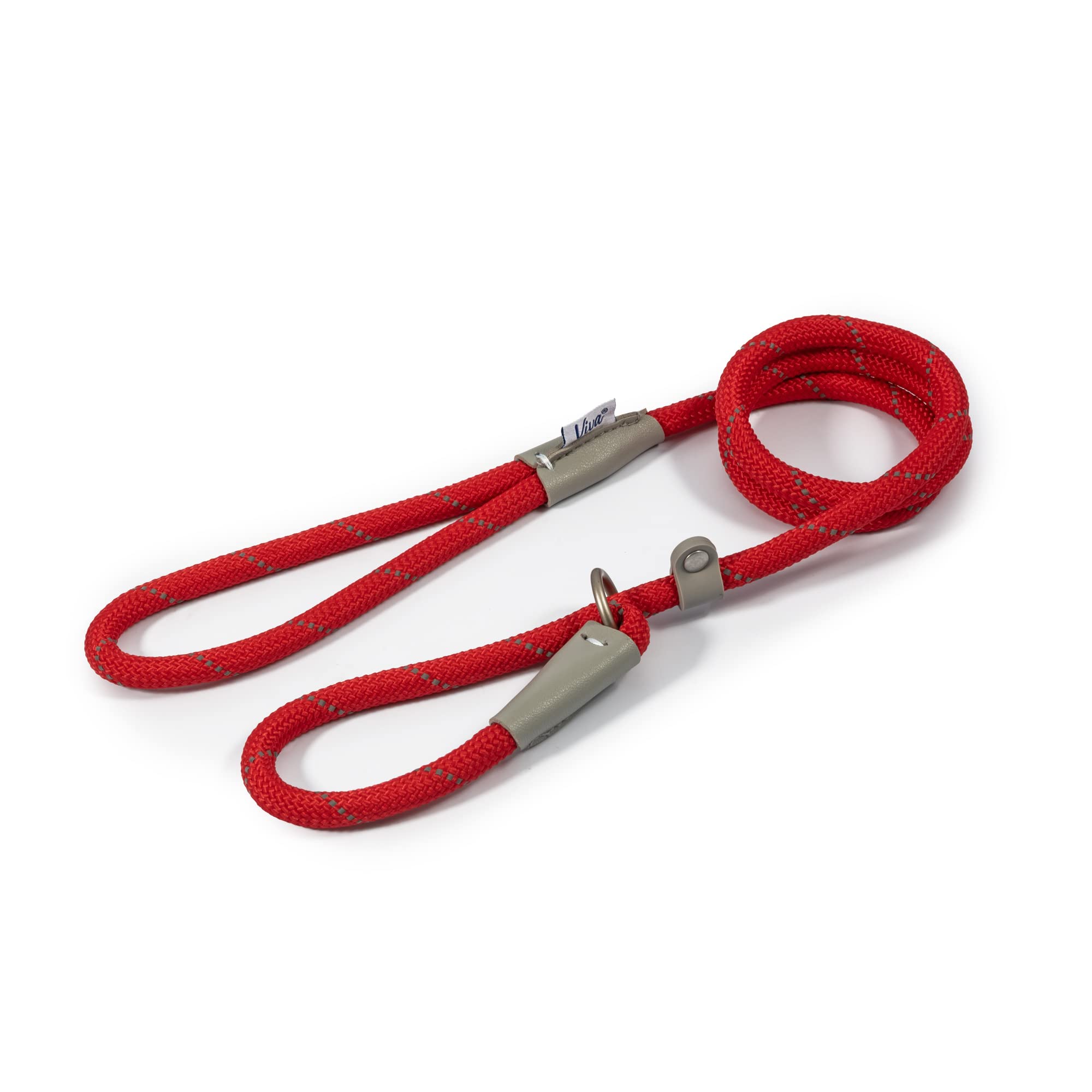 Ancol Viva Reflective Rope and Leather Slip Dog Lead - Red - Lightweight Weatherproof Durable Puppy Training Accessory - 1.2m x 10mm โ image 1