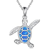AINFQY Turtle Necklace 925 Sterling Silver White Opal Sea Jewelry for Women Men