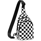 WSOJF Checkered Crossbody Bag Small Crossbody Bags For Women Adjustable Waterproof Checkered Fanny Pack Chest Bag Purses for Travel (Black)