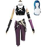Helltaker Purple Cosplay Costume Tops Pants Belt with Gloves Headwear Full Set for Halloween Party