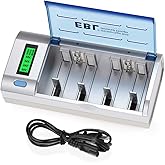 EBL Smart Battery Charger for C D AA AAA 9V Ni-MH Ni-CD Rechargeable Batteries with Discharge Function & LCD Display