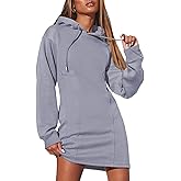 AlvaQ Womens Hoodie Dresses Fall Winter 2025 Casual Long Sleeve Drawstring Pleated Sweatshirt Pullover Tunic Mini Dress
