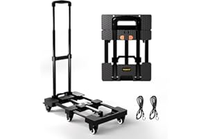 Voipvvii Folding Hand Truck 500lbs, Portable Heavy-Duty Dolly Cart, 6 Wheels, Collapsible, Black, Ideal for Travel and More