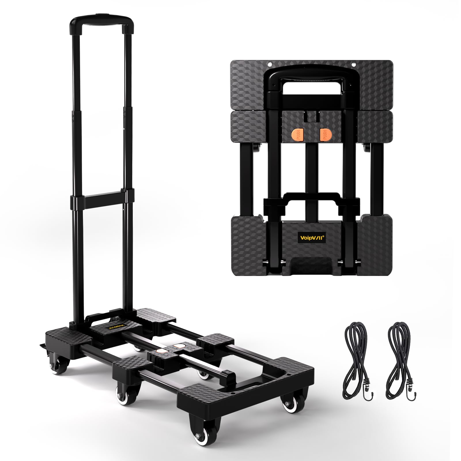 Photo 1 of Voipvvii Folding Hand Truck 500lbs, Portable Heavy Duty Dolly Cart, 6 Wheels Collapsible Luggage Cart with 2 Elastic Ropes - Compact Trolley Cart for Easy Moving - Ideal Hand Cart for Travel and More