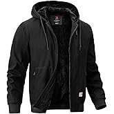 BGOWATU Men's Cotton Work Jacket Insulated Flannel Lined Full Zip Hoodies Active Winter Coat with Utility Pockets