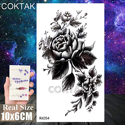 COKTAK 12Pieces/Lot Sexy Realistic Flower Temporary Tattoos For Women Girls Body Art Black Small Rose Waterproof Geometric Adult Fake Tattoo Stickers - Thumbnail 6