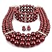 KOSMOS-LI Multi Layer Burgundy Imitate Pearl Strand Costume Jewelry Set