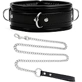 Tosmifairy Soft Thick Padded Leather Choker Necklaces for Women-Adjustable Gothic Rave Emo Black Collars Chains Set for Halloween Dressed Up Cosplay