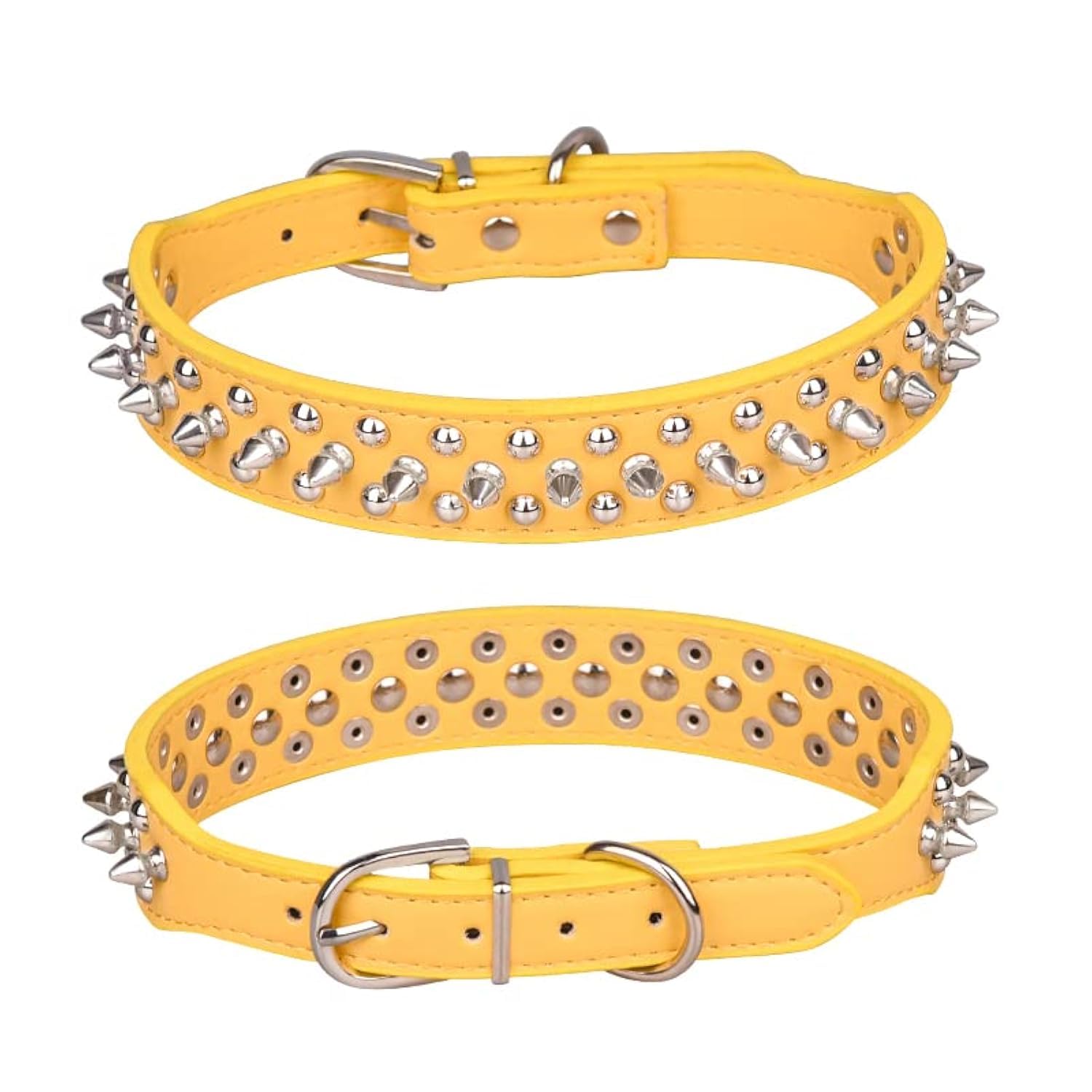 haoyueer Spiked Studded Dog Collar, Adjustable Pu Leather Puppy Collar for Small Medium Dogs Bulldog Pitbull Mastiff Poodle Boxer (M, Yellow-2)