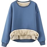 Gihuo Women's Winter Fleece Sherpa Lined Crewneck Pullover Sweatshirt(02Blue-S)
