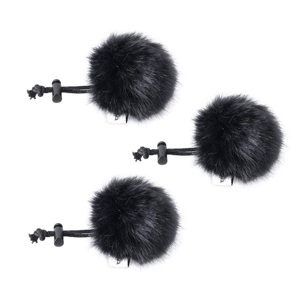 comica Pack of 3 Fur Windscreen for Microphone, Mini Microphone Fur Microphone Windscreen Muff, Wind & Pop Filter for Lavalier Microphone/VideoMic/Mobile Phone Microphone (Black)