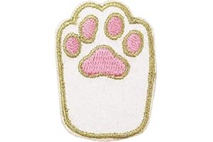 Cat Paw Embroidered Iron On Patch (White)