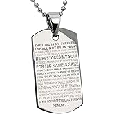 Tioneer Jewelry | Stainless Steel Bible Verse Dog Tag Necklace Pendant for Men & Women (Psalm 23)