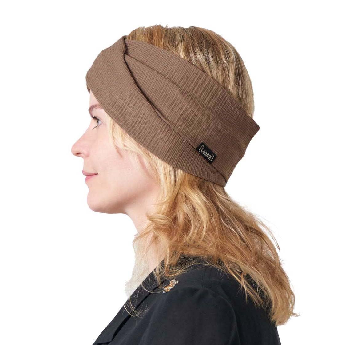 Headbands for Women Mens Head Wrap - Thick Boho Criss Cross Knitted Headband Sports Band Sweat-Wicking Waffle Line Brown — image 1