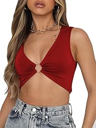 AEVZIV Sexy Crop Tops for Women Sleeveless Deep V