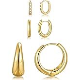 Goxygen Hypoallergenic Huggie Earrings for Women - 14K Gold Plated Chunky Hoop Earring Stacks, 3 Pairs Dainty Minimalist Jewelry Set for Multiple Piercing, Lightweight Trendy Earrings Gift for Her