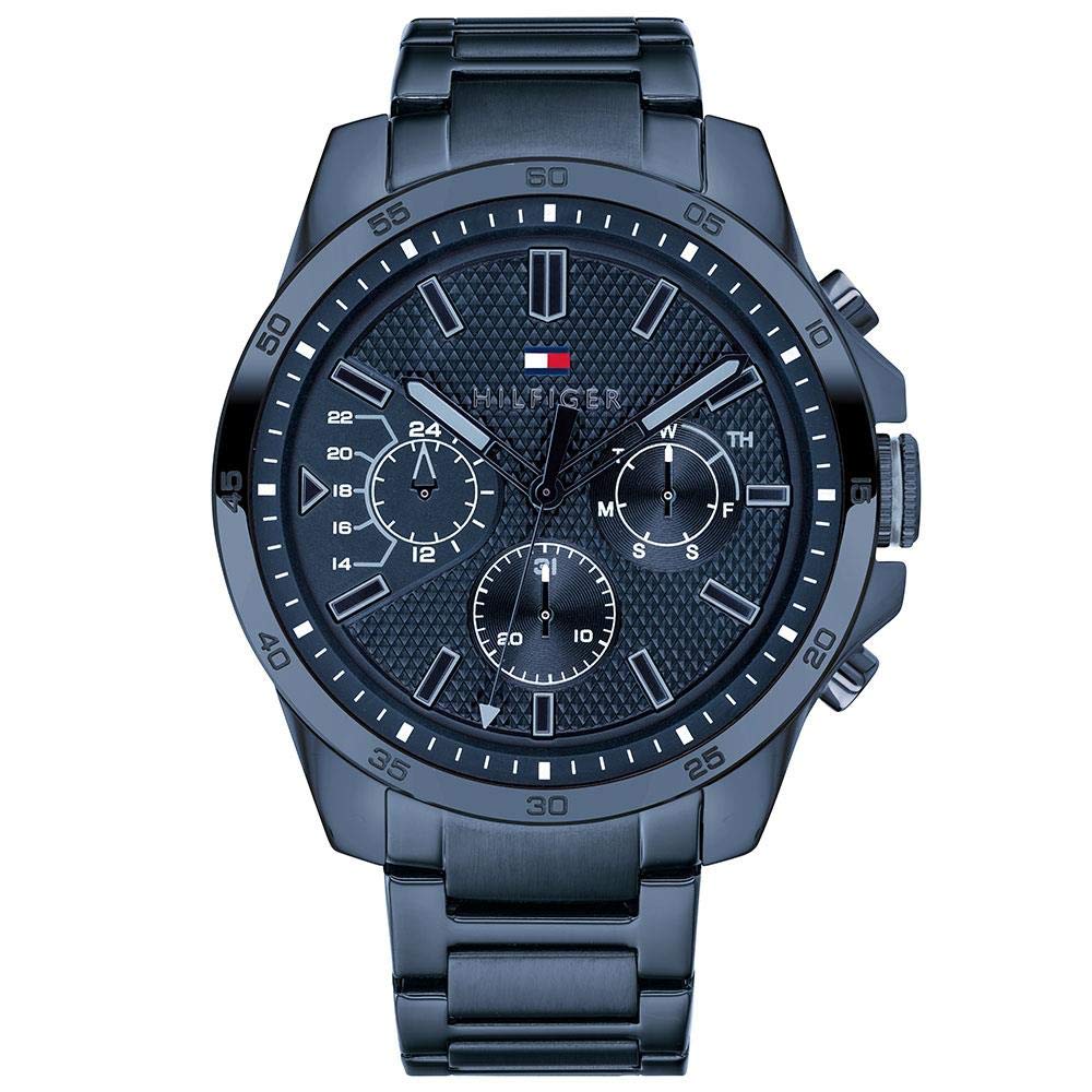 Tommy Hilfiger Tommy Hilfiger Analoge Multifunktionale Quarz-Uhr für Herren mit Silikon-, Edelstahl- oder Lederarmband, Unterzifferblätter für Tag und Datum, Wasserdicht bis 5ATM.