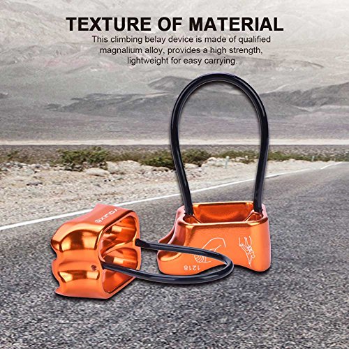 Professional Rock Climbing Rappel ATC Belay, Rappelling Protection Descender Device, Fall Arrest Protection Movable Self-locking Rope Grip for Outdoor Climbing and Rescue, Strong Safe Durable(Orange)