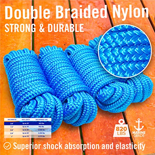 thumbnail interactive-video image 1 of Amarine Made 4-Pack 3/8" X 20' Double Braid Nylon Dock Lines - Mooring Ropes For Boats (Blue) 1 of 2