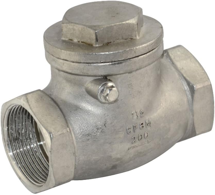 1-1/2" NPT Female x Female Threaded Swing Check Valve,Stainless Steel SS316,WOG 200 PSI PN16,CF8M