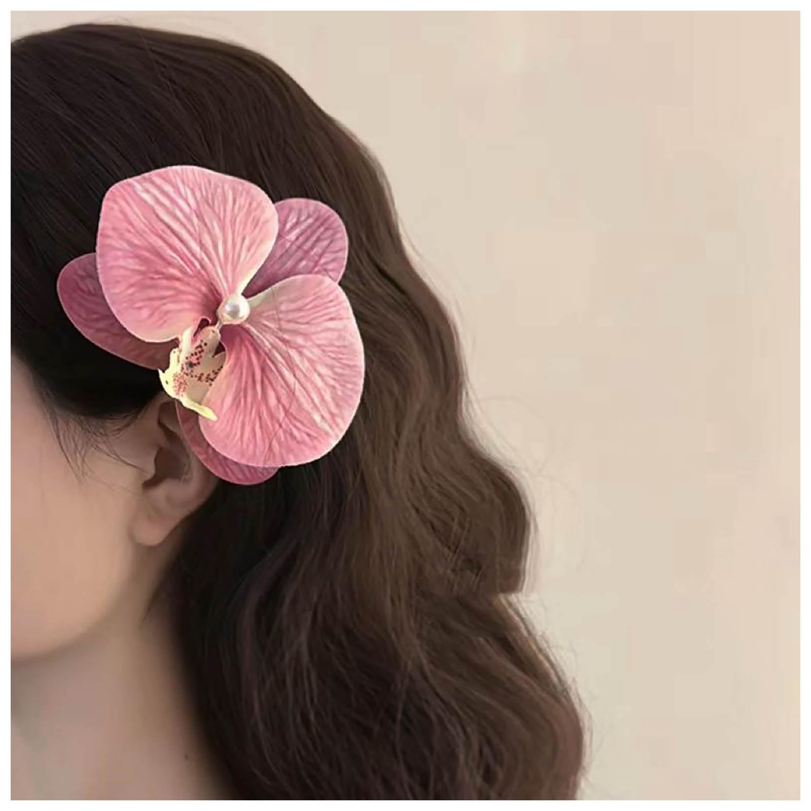 Xduargs Boho Large Flower Hairclips Vintage Orchid Flower Hair Barrette Weddings Flower Hair Clips Barrette Hawaiian Big Flower Floral Hair Pins Butterfly Orchid Hair Pin Clips Decorative(Pink)