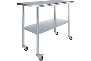 24" X 48" AmGood Stainless Steel Work Table with Wheels | Metal Mobile Table | Food Prep