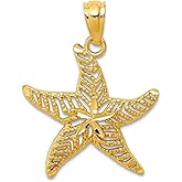 JewelryWeb 17.5mm 14k Solid Yellow Gold Sparkle-Cut Polished Filigree Sea shell Nautical Starfish Pendant Necklace Pendant for Women
