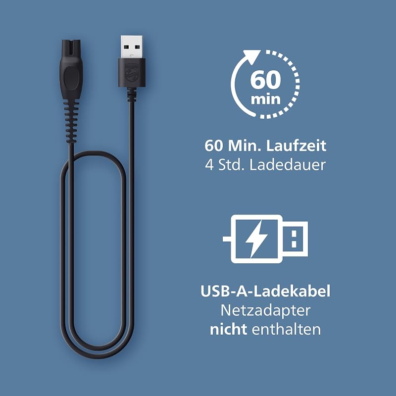 Bartschneider 3000er-Serie – selbstschärfende Klingen mit abgerundeten Spitzen, 20 Längeneinstellungen, Lift&Trim-Kamm, 100% wasserdicht, Akkuanzeige, USB-Ladegerät, Modell BT3619/15