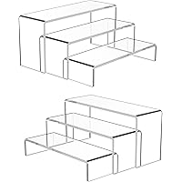 Goabroa 2 Sets 6 Pcs Clear Acrylic Display Stand 3 Tiers Rectangular Clear Acrylic Risers 4mm Thick Collectibles Jewelry Disp